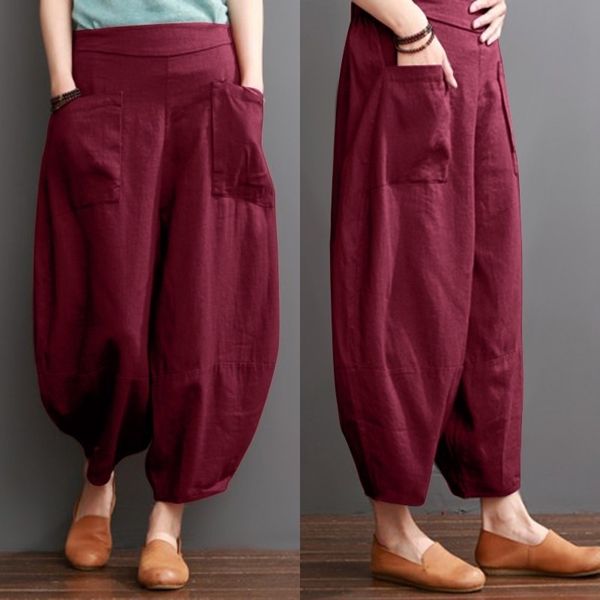 plus size womens summer trousers zanzea vintage wide leg pants elastic waist solid pantalon female cotton casual turnip y200418, Black;white
plus size womens summer trousers zanzea vintage wide leg pants elastic waist solid pantalon female cotton casual turnip y200418, Black;white