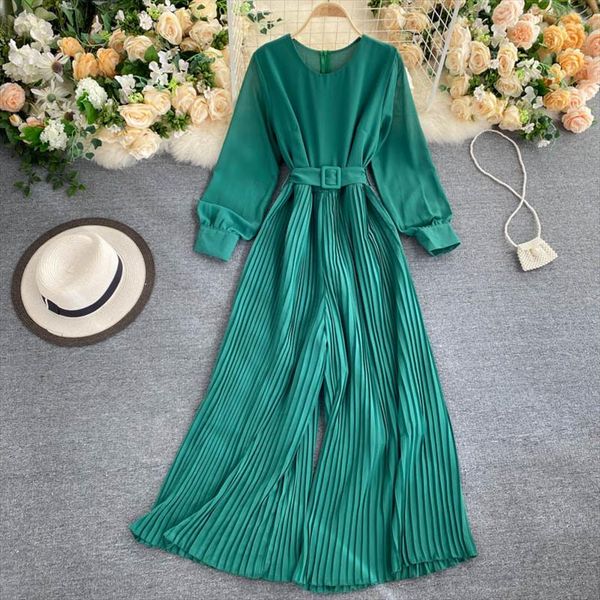 womens spring and autumn jumpsuit new solid color round neck long sleeved pleated wide leg pants lace up thin jumpsuit ll061, Black;white 
womens spring and autumn jumpsuit new solid color round neck long sleeved pleated wide leg pants lace up thin jumpsuit ll061, Black;white