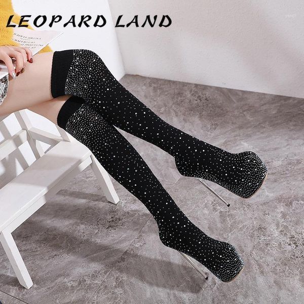 boots leopard land 16cm 2021 winter women's knitted rhinestone stiletto heel platform over the knee cwf1, Black
boots leopard land 16cm 2021 winter women's knitted rhinestone stiletto heel platform over the knee cwf1, Black