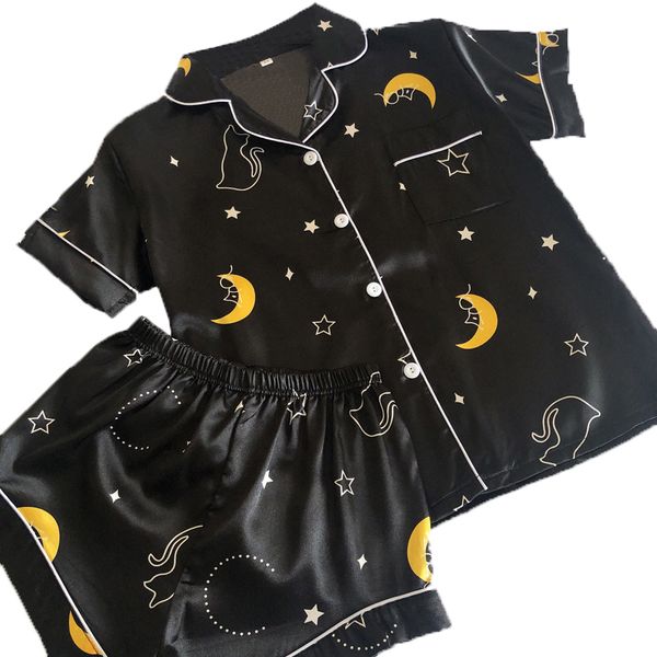 women's silk pajamas, a set of satin printed blouses, family suits, shorts and, Black;red
women's silk pajamas, a set of satin printed blouses, family suits, shorts and, Black;red