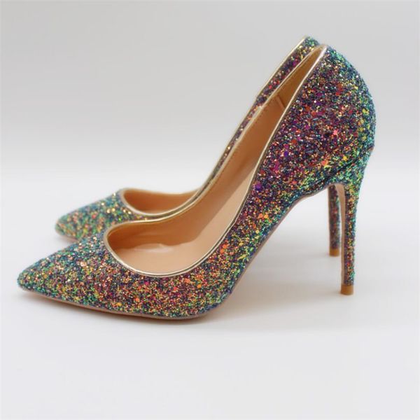 of ent fashion women glitter bridva multi toe pointy size33-43 12 cm stiletto fine heels high u1di, Black