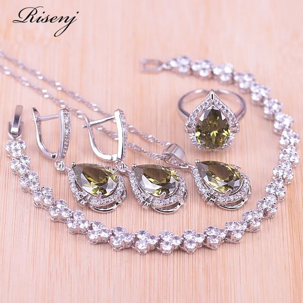 risenj romantic spanish style olive green big pear zircon silver color costume jewelry set bracelet ring earrings necklace set 201222, Slivery;crystal
risenj romantic spanish style olive green big pear zircon silver color costume jewelry set bracelet ring earrings necklace set 201222, Slivery;crystal