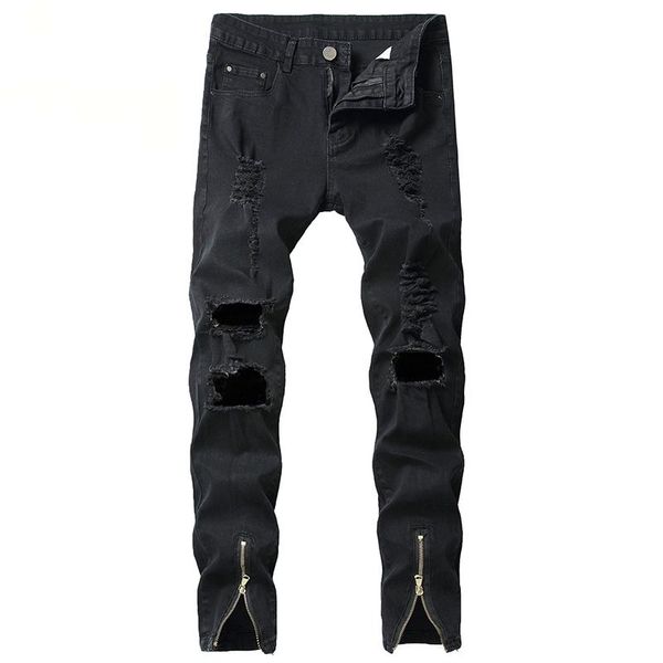 men ripped slim fit ankle zipper jeans stretch feet denim pants male fashion solid color jeans, Blue
men ripped slim fit ankle zipper jeans stretch feet denim pants male fashion solid color jeans, Blue