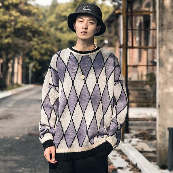 pyjtrl men's loose sweater, White;black
