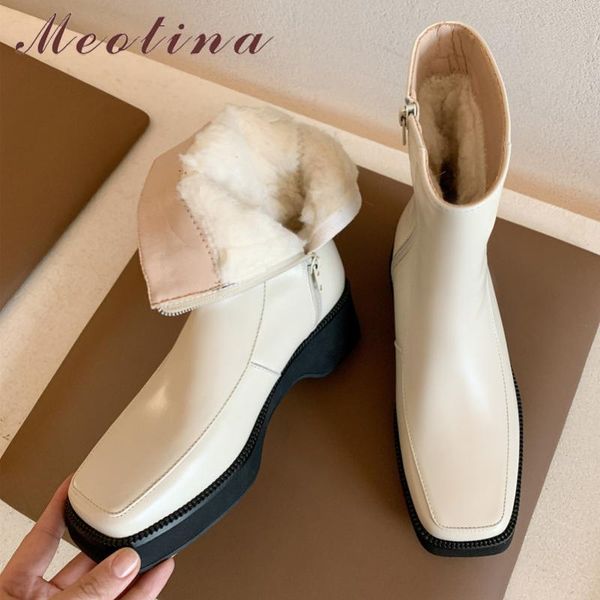 boots meotina real leather snow woman wool fur med heel ankle platform thick shoes zip square toe female short, Black
boots meotina real leather snow woman wool fur med heel ankle platform thick shoes zip square toe female short, Black