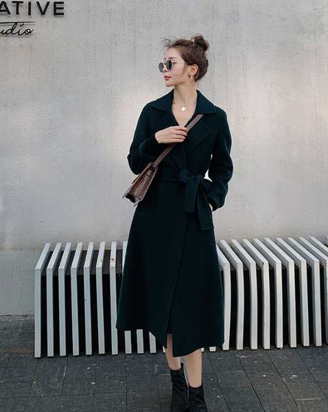 women's wool & blends 2021 winter korean medium and long style, over knee versatile, no pilling woolen overcoat, female, Black
women's wool & blends 2021 winter korean medium and long style, over knee versatile, no pilling woolen overcoat, female, Black