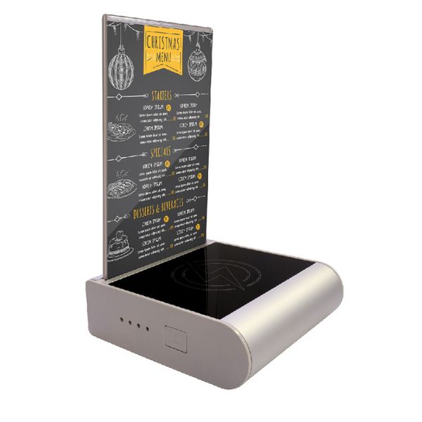 restaurant display advertising mobile phone charging station menu holder 
restaurant display advertising mobile phone charging station menu holder