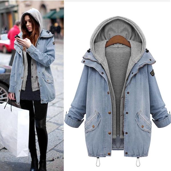 autumn women 2pcs plus size coats vintage denim jacket ripped hooded outerwear female windbreaker basic female jeans, Black;brown 
autumn women 2pcs plus size coats vintage denim jacket ripped hooded outerwear female windbreaker basic female jeans, Black;brown