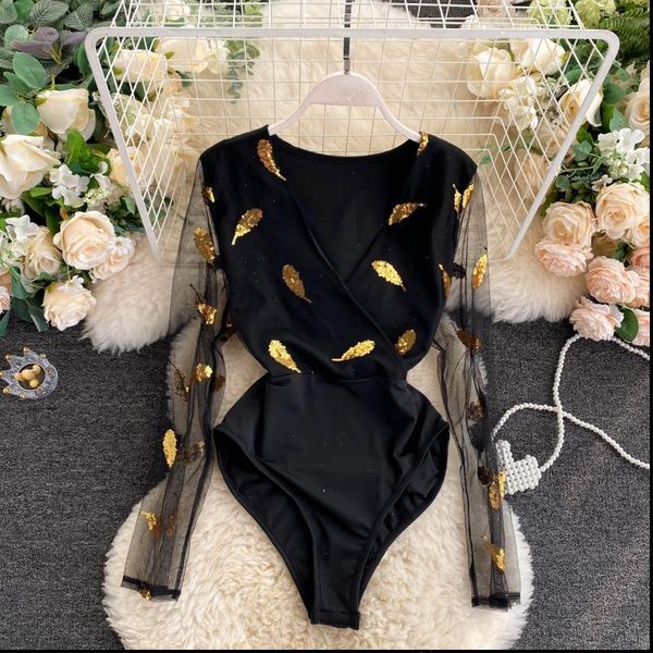 rompers womens jumpsuit 2020 fall korean clohtes v neck mesh sequined long sleeve t shirt black bodysuit jumpsuit women, Black;white
rompers womens jumpsuit 2020 fall korean clohtes v neck mesh sequined long sleeve t shirt black bodysuit jumpsuit women, Black;white