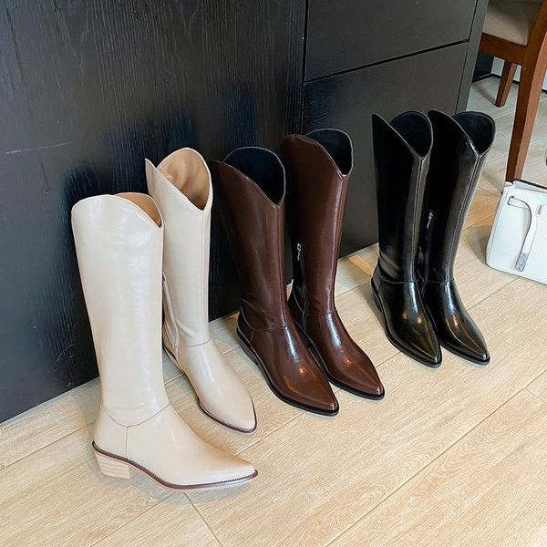 v-mouth pointed western cowboy boots women's boots below knee show thin legs thick heel leather high tube knight, Black
v-mouth pointed western cowboy boots women's boots below knee show thin legs thick heel leather high tube knight, Black