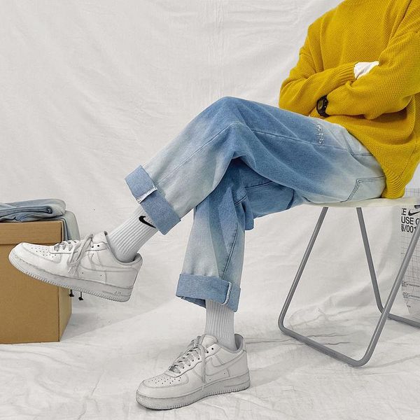men's jeans simple gradient color straight trousers loose embroidered letters big pockets design trendy casual pants male, Blue
men's jeans simple gradient color straight trousers loose embroidered letters big pockets design trendy casual pants male, Blue