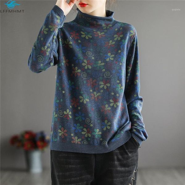 women semi-turtleneck floral print folk style pullover sweater female loose casual bottoming knitwear soft comfortable retro, White;black
women semi-turtleneck floral print folk style pullover sweater female loose casual bottoming knitwear soft comfortable retro, White;black