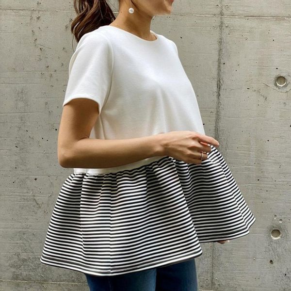 women cute t-shirt striped ruffles high waist patchwork peplum oversized white black tee female kawaii summer tshirt korea
women cute t-shirt striped ruffles high waist patchwork peplum oversized white black tee female kawaii summer tshirt korea