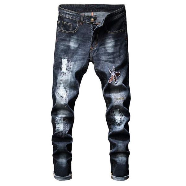 men's spring jeans fashion silm casual embroidery pencil pants cotton denim pants high end brand trousers size 38, Blue
men's spring jeans fashion silm casual embroidery pencil pants cotton denim pants high end brand trousers size 38, Blue