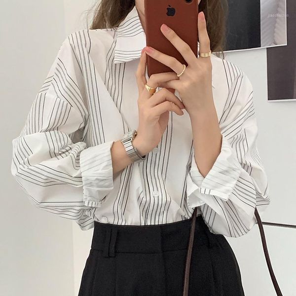 2020 new korean loose thin striped long-sleeved shirt female niche shirt1, White
2020 new korean loose thin striped long-sleeved shirt female niche shirt1, White