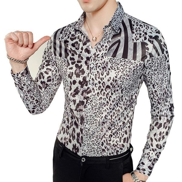 new party club shirt men prom masculina luxury leopard print shirt men long sleeve, White;black
new party club shirt men prom masculina luxury leopard print shirt men long sleeve, White;black