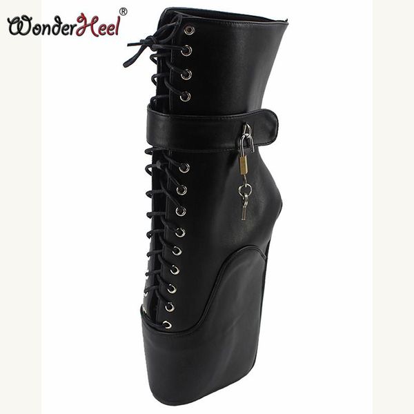 wonderheel new ballet boots laceup " heel with strange heel mapu leather fashion fetish padlocks ballet ankle boots, Black
wonderheel new ballet boots laceup " heel with strange heel mapu leather fashion fetish padlocks ballet ankle boots, Black
