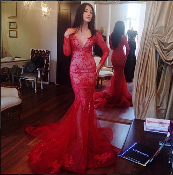 long sleeves mermaid v-neck celebrity prom dresses red special occasion dresses luxurious tulle hourglass sheath evening gowns, Black
long sleeves mermaid v-neck celebrity prom dresses red special occasion dresses luxurious tulle hourglass sheath evening gowns, Black