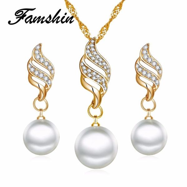 famshin fashion women necklace earrings jewelry sets crystal gold color big simulated pearl wedding party jewelry sets for women, Silver
famshin fashion women necklace earrings jewelry sets crystal gold color big simulated pearl wedding party jewelry sets for women, Silver