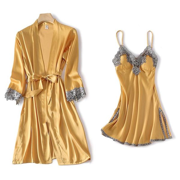 women's sleepwear yellow lady 2pcs robe gown sets lace flower side split rayon kimono bathrobe strap sleepdress loose spring bath b, Black;red
women's sleepwear yellow lady 2pcs robe gown sets lace flower side split rayon kimono bathrobe strap sleepdress loose spring bath b, Black;red