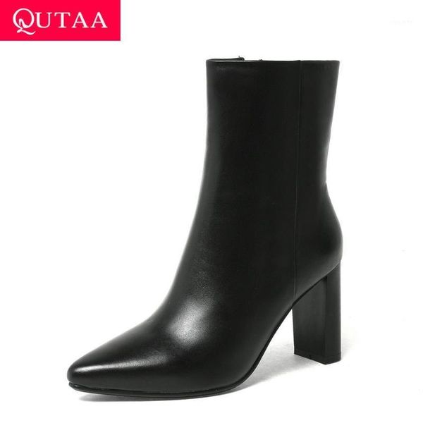 qutaa 2020 new genuine leather pointed toe all match square high heel ankle boots zipper concise women short boots size 34-391, Black
qutaa 2020 new genuine leather pointed toe all match square high heel ankle boots zipper concise women short boots size 34-391, Black