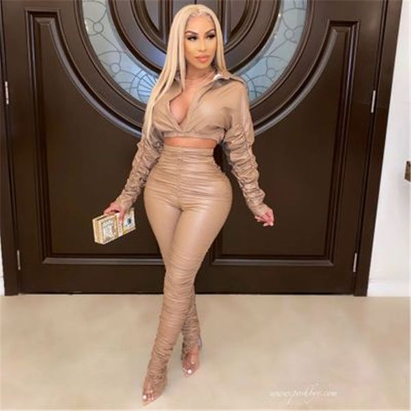 ladies pu leather sets fashion cardigan lapel zipper pants suits designer female autumn wrinkle elasticity casual skinny tracksuits, Gray
ladies pu leather sets fashion cardigan lapel zipper pants suits designer female autumn wrinkle elasticity casual skinny tracksuits, Gray
