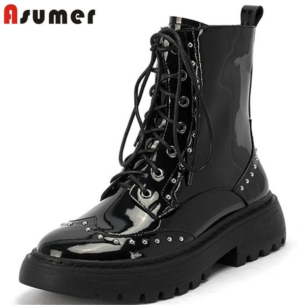 boots asumer 2021 arrive flat platform women casual shoes round toe genuine leather rivet autumn winter ankle, Black
boots asumer 2021 arrive flat platform women casual shoes round toe genuine leather rivet autumn winter ankle, Black