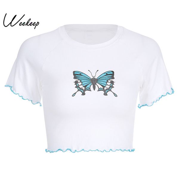 weekeep women white butterfly print t shirt knitted o-neck short sleeve t-shirt summer cropped bodycon tee shirt femme y200111
weekeep women white butterfly print t shirt knitted o-neck short sleeve t-shirt summer cropped bodycon tee shirt femme y200111