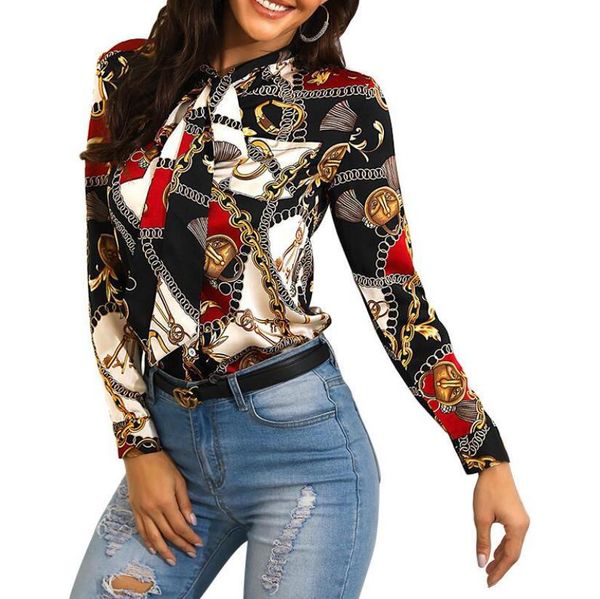 womens shirt tied neck chain print casual shirt long sleeve blouse 2 colors sale, White
womens shirt tied neck chain print casual shirt long sleeve blouse 2 colors sale, White