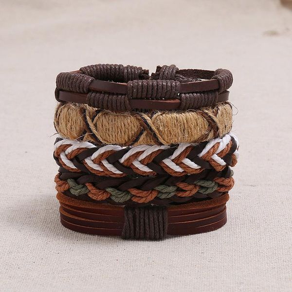 new accessories factory direct retro woven cowhide bracelet diy five-piece combination men's jewelry, Golden;silver
new accessories factory direct retro woven cowhide bracelet diy five-piece combination men's jewelry, Golden;silver