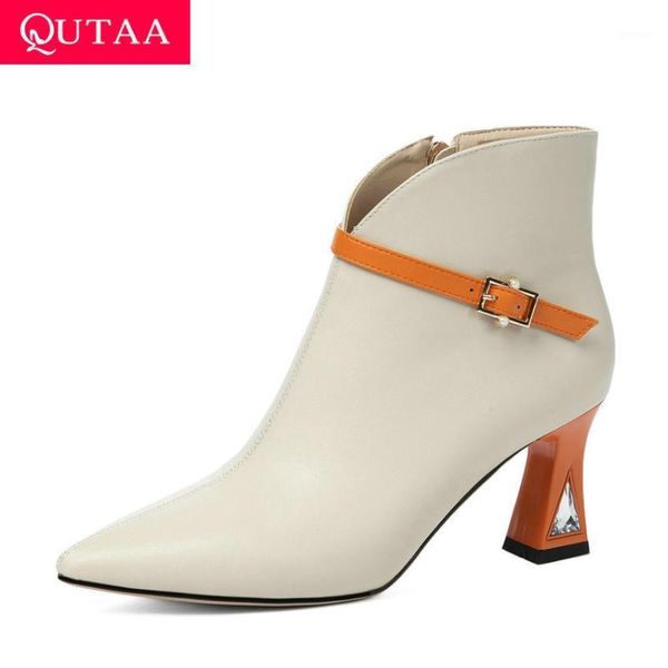 qutaa 2021 autumn winter pu leather ankle boots hoof high heel women shoes pointed toe buckle zipper short boots big size 34-431, Black
qutaa 2021 autumn winter pu leather ankle boots hoof high heel women shoes pointed toe buckle zipper short boots big size 34-431, Black