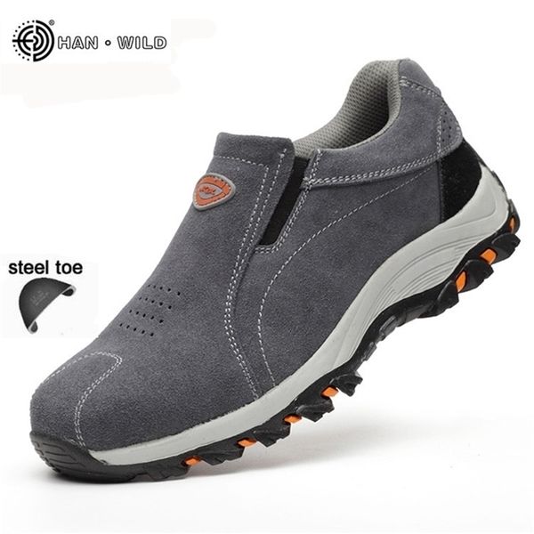 

men safety work fashion breathable slip on casual boots mens labor insurance puncture proof steel toe shoes man y200915, Black;brown