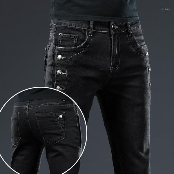 brand men 2021 new fashion korean style high street slim fit button personality vintage classical denim pants black trousers men1, Blue
brand men 2021 new fashion korean style high street slim fit button personality vintage classical denim pants black trousers men1, Blue