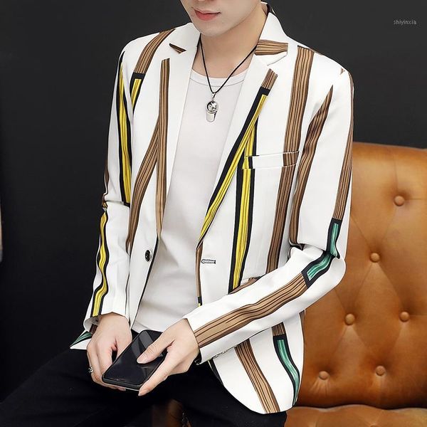 blazer men 2020 spring and autumn new fashion casual stripe printing slim single button lapel men's boutique blazer1, White;black
blazer men 2020 spring and autumn new fashion casual stripe printing slim single button lapel men's boutique blazer1, White;black