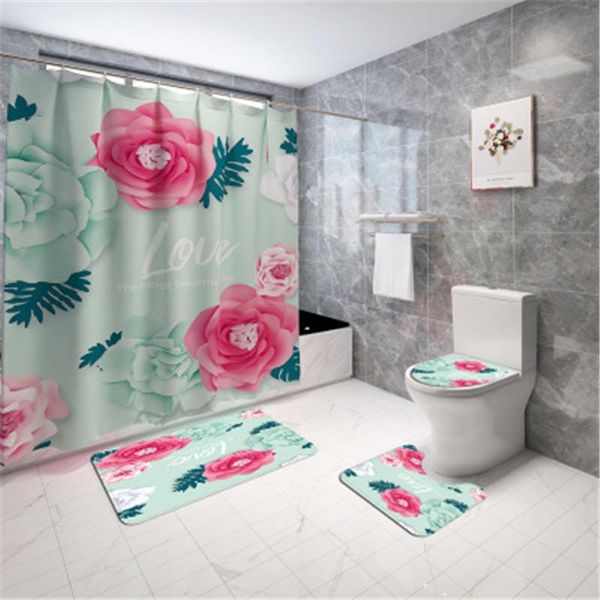 4pcs/set bathroom mat set non-slip bath mat coral fleece print rose flower shower curtain floor washable bathroom toilet rug
4pcs/set bathroom mat set non-slip bath mat coral fleece print rose flower shower curtain floor washable bathroom toilet rug