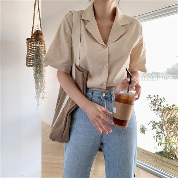 hzirip 2019 casual fresh short sleeved vintage woman fashion all match summer brief sweet solid single breasted shirt, White
hzirip 2019 casual fresh short sleeved vintage woman fashion all match summer brief sweet solid single breasted shirt, White