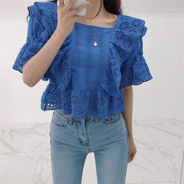 women's blouses & shirts lace square collar hook flowers high waist 2021 summer thin chic women ruffles hollow out sweet short shirts1, White
women's blouses & shirts lace square collar hook flowers high waist 2021 summer thin chic women ruffles hollow out sweet short shirts1, White