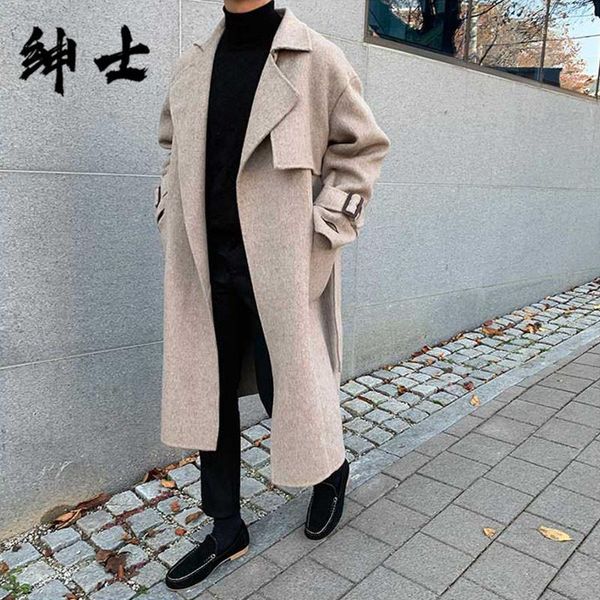 han edition a relaxed about double coat lapels long in the male fashion with over-the-knee pure color cloth coat1, Black
han edition a relaxed about double coat lapels long in the male fashion with over-the-knee pure color cloth coat1, Black