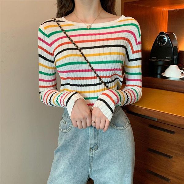 women's sweaters harajuku women rainbow striped knit korean style autumn long sleeve thin knitted pullovers female knitwear1, White;black
women's sweaters harajuku women rainbow striped knit korean style autumn long sleeve thin knitted pullovers female knitwear1, White;black