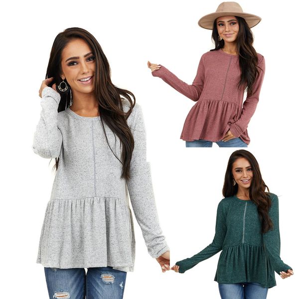 2020 fall womens clothing new popular european and american pleated ruffled round neck long sleeve t-shirt, White
2020 fall womens clothing new popular european and american pleated ruffled round neck long sleeve t-shirt, White