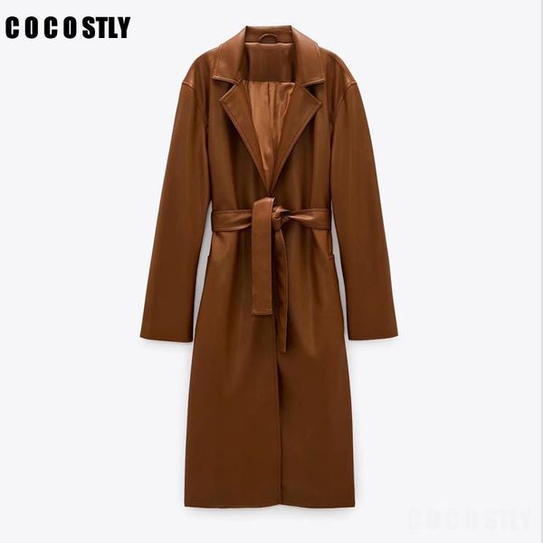 new winter coat women 2020 belt faux leather trench coat vintage long sleeve side vents female leather outerwear, Black
new winter coat women 2020 belt faux leather trench coat vintage long sleeve side vents female leather outerwear, Black