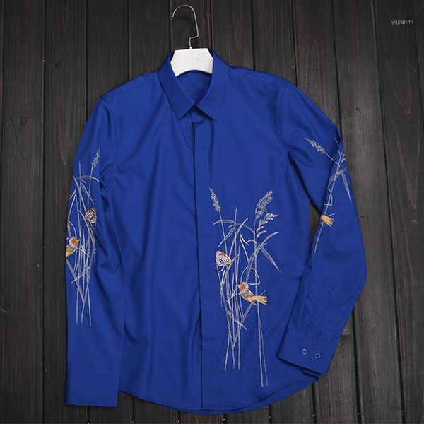 new men's long sleeve shirt embroidery reed bird butterfly fashion european american style leisure business blouse1, White;black
new men's long sleeve shirt embroidery reed bird butterfly fashion european american style leisure business blouse1, White;black
