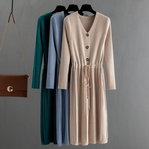 long knit women sweater maxi dress winter warm chic long sleeve pleated dress draswtring a line v neck midi dresses, Black;gray
long knit women sweater maxi dress winter warm chic long sleeve pleated dress draswtring a line v neck midi dresses, Black;gray