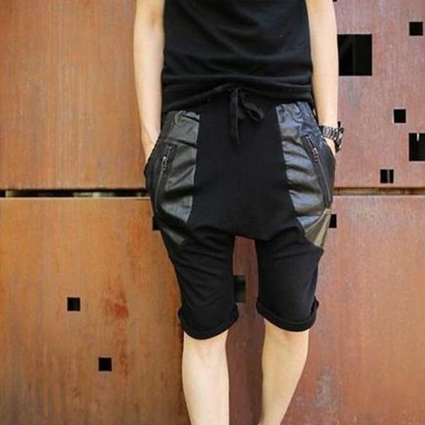 men's shorts summer leather black lace-up harem pants big crotch korean tide large size 5 points, White;black
men's shorts summer leather black lace-up harem pants big crotch korean tide large size 5 points, White;black