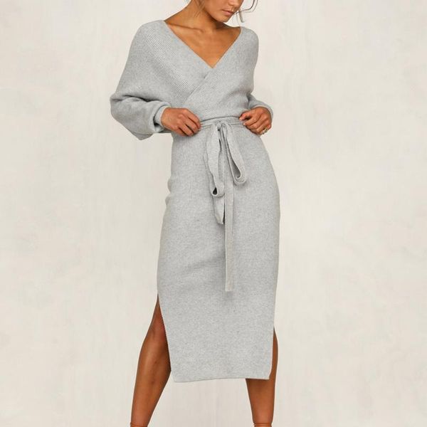 vertvie 2020 new knitting sweater dress women autumn winter split deep v-neck sheath dress lady slim tight streetwear, Black;gray
vertvie 2020 new knitting sweater dress women autumn winter split deep v-neck sheath dress lady slim tight streetwear, Black;gray