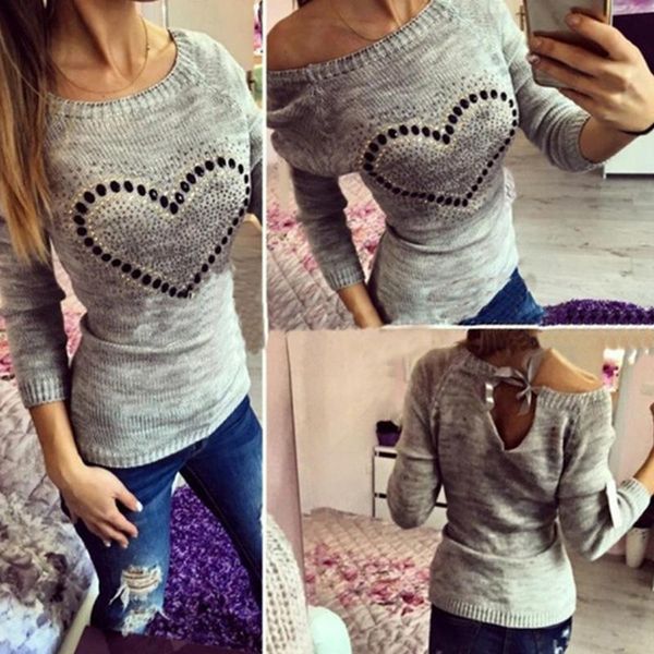 autumn winter women back lace-up knitwear fashion beading long sleeve o-neck blouse, White
autumn winter women back lace-up knitwear fashion beading long sleeve o-neck blouse, White