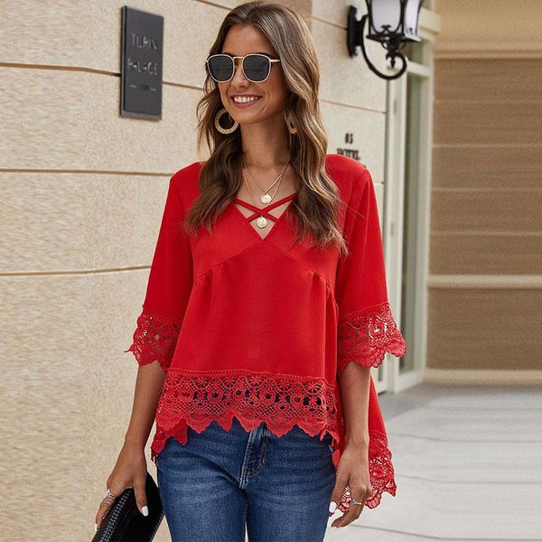 women's blouses & shirts women blouse shirt 2021 female lace loose v neck chiffon half-sleeve hollow ladies plus size, White
women's blouses & shirts women blouse shirt 2021 female lace loose v neck chiffon half-sleeve hollow ladies plus size, White