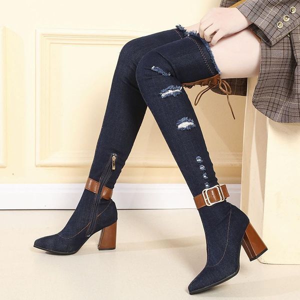 2020 new women over the knee boots platform high heel denim boots stretch fabric combat for women botas de mujer, Black
2020 new women over the knee boots platform high heel denim boots stretch fabric combat for women botas de mujer, Black