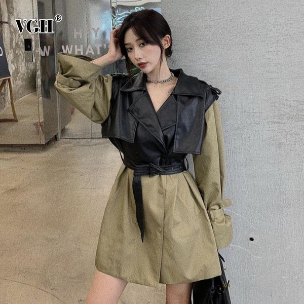 vgh korean patchwork pu leather jacket for women lapel long sleeve casual fake two windbreaker female fashion clothing 2021 fall, Tan;black
vgh korean patchwork pu leather jacket for women lapel long sleeve casual fake two windbreaker female fashion clothing 2021 fall, Tan;black