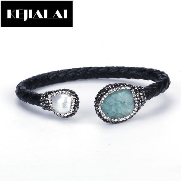bangle kejialai unique design wrap leather gems stone freshwater pearl inlay rhinestone double togue open women cuff sale, Black
bangle kejialai unique design wrap leather gems stone freshwater pearl inlay rhinestone double togue open women cuff sale, Black